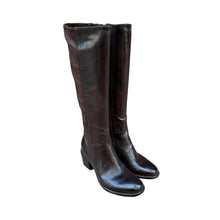 Load image into Gallery viewer, Botte en Cuir et Cuir Stretch Marron Foncé