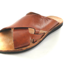 Charger l'image dans la galerie, Mule en Cuir Cognac Veiné Semelle Gomme