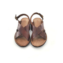 Charger l'image dans la galerie, Sandale Croisée en Cuir Marron Semelle Gomme