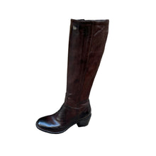Load image into Gallery viewer, Botte en Cuir et Cuir Stretch Marron Foncé