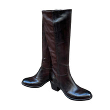 Load image into Gallery viewer, Botte en Cuir et Cuir Stretch Marron Foncé