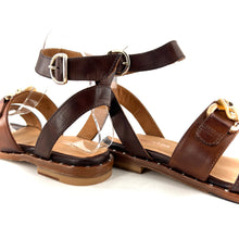 Charger l'image dans la galerie, Sandale Bride Cheville en Cuir Marron et Cognac