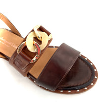 Charger l'image dans la galerie, Sandale Bride Cheville en Cuir Marron et Cognac