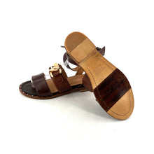 Charger l'image dans la galerie, Sandale Bride Cheville en Cuir Marron et Cognac