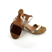 Charger l'image dans la galerie, Sandale à Talon en Daim Sable et Cuir Platine