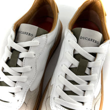 Load image into Gallery viewer, Basket en Cuir Blanc Kaki Jaune et Daim Craie