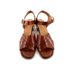 Charger l'image dans la galerie, Sandale Petit Talon Trotteur en Cuir Cognac