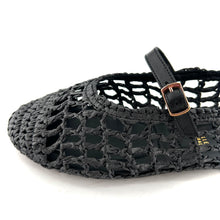 Charger l'image dans la galerie, Ballerine en Raphia Noir et Cuir Noir