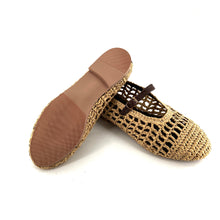Charger l'image dans la galerie, Ballerine en Raphia Naturel et Cuir Marron