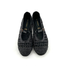 Charger l'image dans la galerie, Ballerine en Raphia Noir et Cuir Noir