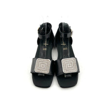 Charger l'image dans la galerie, Sandale Bride Cheville Bijou Strass Blanc en Cuir Noir