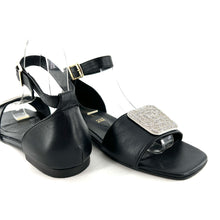 Charger l'image dans la galerie, Sandale Bride Cheville Bijou Strass Blanc en Cuir Noir