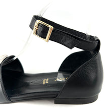 Charger l'image dans la galerie, Sandale Bride Cheville Bijou Strass Blanc en Cuir Noir