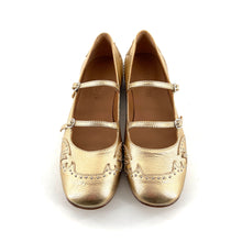 Charger l'image dans la galerie, Ballerine Double Bride en Cuir Doré et Clous Argenta