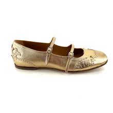 Charger l'image dans la galerie, Ballerine Double Bride en Cuir Doré et Clous Argenta