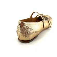 Charger l'image dans la galerie, Ballerine Double Bride en Cuir Doré et Clous Argenta