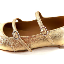 Charger l'image dans la galerie, Ballerine Double Bride en Cuir Doré et Clous Argenta