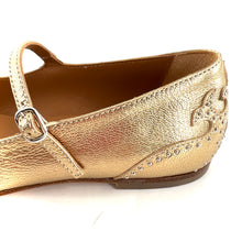 Charger l'image dans la galerie, Ballerine Double Bride en Cuir Doré et Clous Argenta