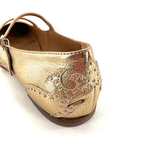 Charger l'image dans la galerie, Ballerine Double Bride en Cuir Doré et Clous Argenta