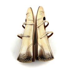 Charger l'image dans la galerie, Ballerine Double Bride en Cuir Doré et Clous Argenta