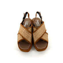 Charger l'image dans la galerie, Sandale Semelle Épaisse en Daim Camel et Paille Enduite