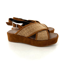 Charger l'image dans la galerie, Sandale Semelle Épaisse en Daim Camel et Paille Enduite