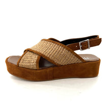 Charger l'image dans la galerie, Sandale Semelle Épaisse en Daim Camel et Paille Enduite