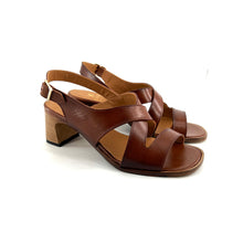 Charger l'image dans la galerie, Sandale Talon Trotteur en Cuir Cognac Veiné