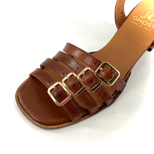 Charger l'image dans la galerie, Sandale Talon Trotteur en Cuir Cognac et Boucles Dorées