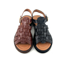 Load image into Gallery viewer, Sandale Semelle Épaisse OMAHA en Cuir Noir