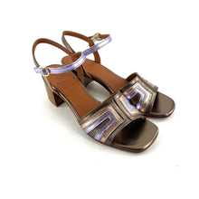 Charger l'image dans la galerie, Sandale Talon Trotteur en Cuir Irisé Bronze Rosée et Lilas