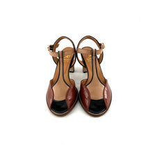 Charger l'image dans la galerie, Sandale à Talon Montage Salomé en Cuir Cognac Beige et Noir
