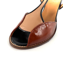 Charger l'image dans la galerie, Sandale à Talon Montage Salomé en Cuir Cognac Beige et Noir