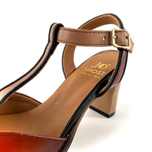 Charger l'image dans la galerie, Sandale à Talon Montage Salomé en Cuir Cognac Beige et Noir
