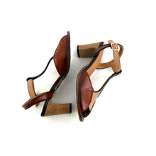 Charger l'image dans la galerie, Sandale à Talon Montage Salomé en Cuir Cognac Beige et Noir