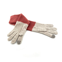 Charger l'image dans la galerie, Longs Gants Bi-Colore en Laine et Cachemire Blanc Cassé / Rose