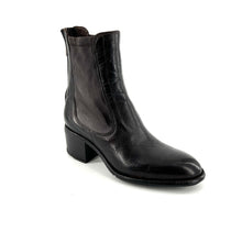 Load image into Gallery viewer, Boots Talon Trotteur Zippé Arrière en Cuir et Cuir Stretch Ébano