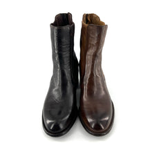 Load image into Gallery viewer, Boots Talon Trotteur Zippé Arrière en Cuir et Cuir Stretch Ébano