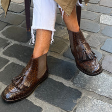 Load image into Gallery viewer, Boots Élastiqué Façon Mocassin en Python Marron