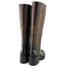 Load image into Gallery viewer, Botte Talon Trotteur en Cuir Noir et Chocolat