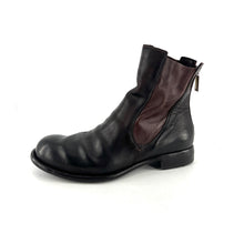 Load image into Gallery viewer, Boots Zippé Arrière en Cuir et Cuir Stretch Mat Ébano