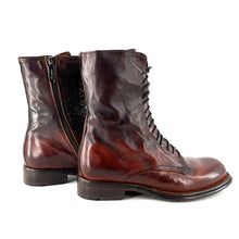 Load image into Gallery viewer, Chaussure Lacets Montante Tige Haute Zippé Intérieur en Cuir Dégradé Cognac