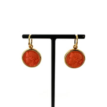 Load image into Gallery viewer, Boucles d'Oreilles Réversibles en Plaqué Or Orange / Rose Motif Statue Grecque