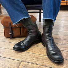 Load image into Gallery viewer, Boots Zippé Arrière en Cuir et Cuir Stretch Mat Ébano