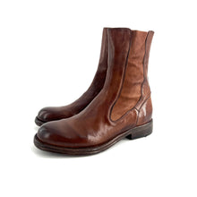 Charger l'image dans la galerie, Boots Tige Haute Zippé Intérieur en Cuir et Cuir Stretch Cognac