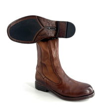 Charger l'image dans la galerie, Boots Tige Haute Zippé Intérieur en Cuir et Cuir Stretch Cognac