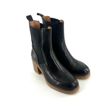 Load image into Gallery viewer, Boots Élastiqué Talon Trotteur Semelle Crêpe en Cuir Noir