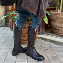 Load image into Gallery viewer, Botte Cavalière en Cuir et Cuir Stretch Ébano