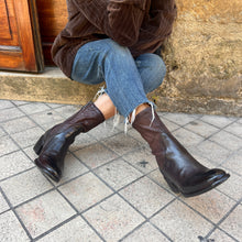 Load image into Gallery viewer, Boots Talon Trotteur en Cuir Ébano Tige Haute en Cuir Stretch