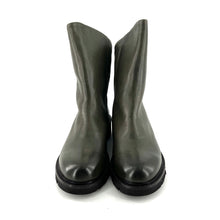 Load image into Gallery viewer, Boots Semelle Crantée Zippé Arrière en Cuir Vert